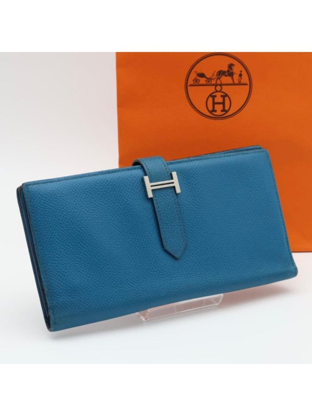 Hermes Bearn Soufflet Wallet Veau Epsom Blue